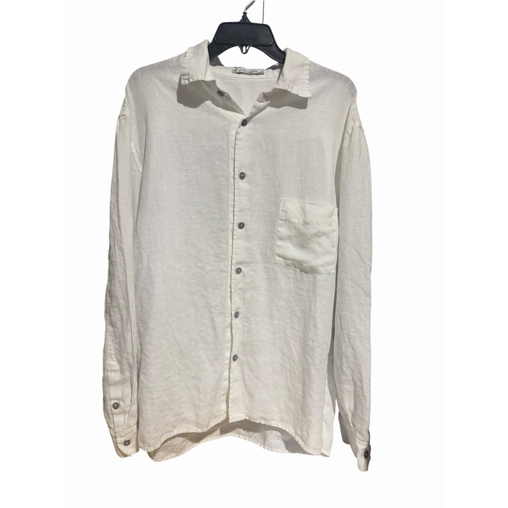 Cut Loose Top Womens Large Long Sleeve Button White 100% Linen Tunic #EEE4-3